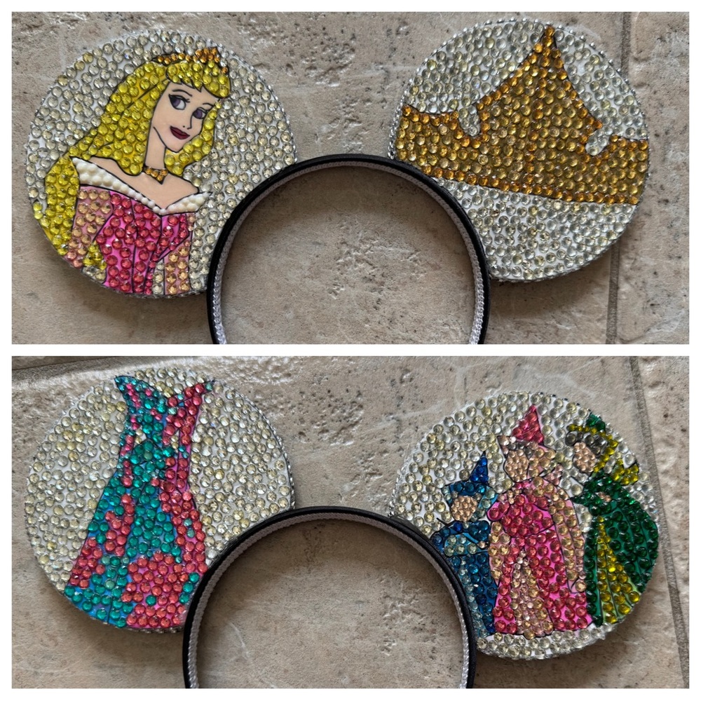 Custom Made Disney Princess Aurora, Sleeping Beauty Rhinestone Double Sided Ears